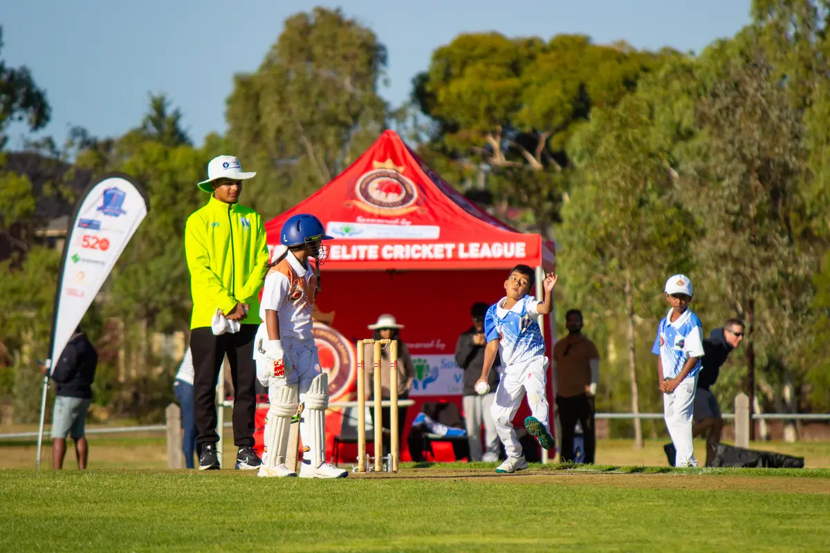 Young Elite players during an outdoor Victorian Elite Cricket League match