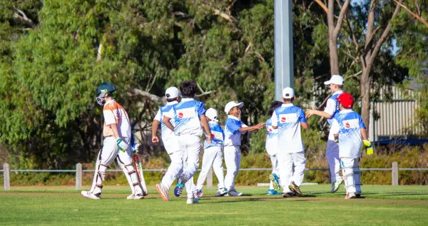 Young Elite players celebrating a wicket at a VECL match